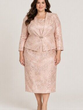 Elegant Women's Long Sleeve 2 Piece Brocade Rhinestone Closure Suit Dress Easter